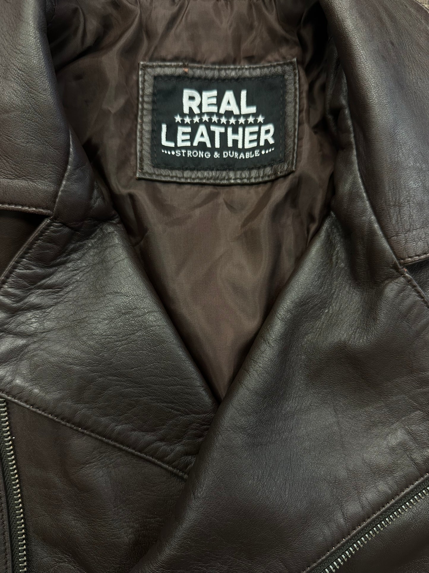 Vintage Chocolate Brown Leather Moto Jacket