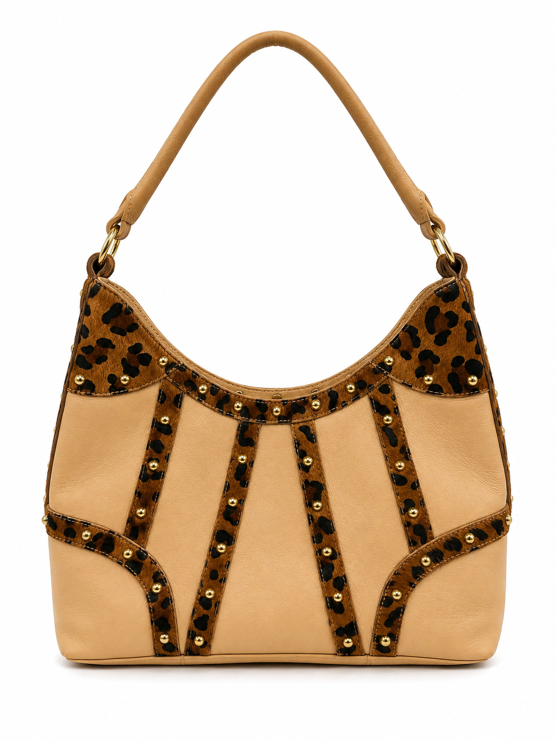 Vintage Leather Purse with Leopard and Stud Detailing