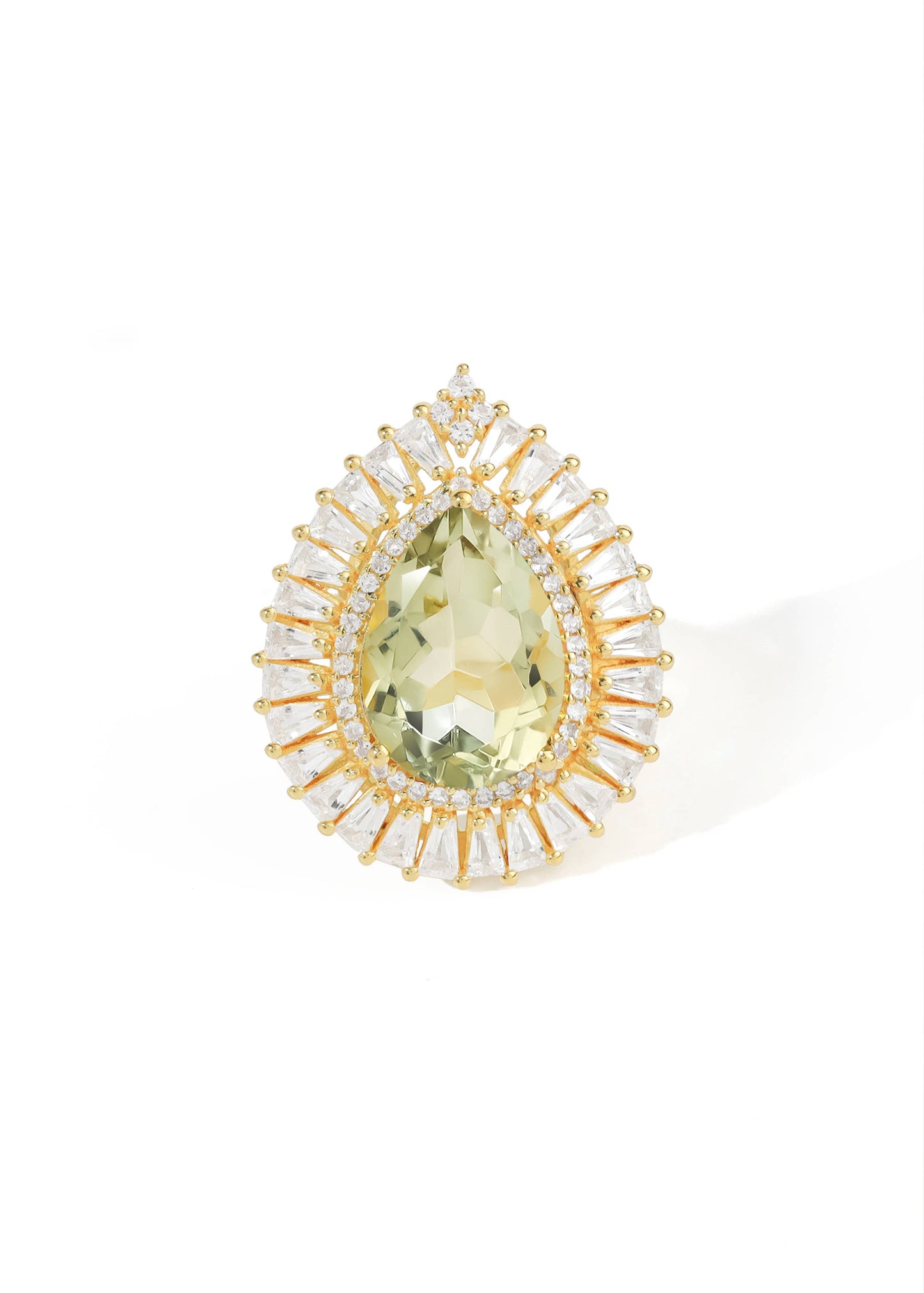 Gold Plated 925 Silver Green Amethyst Halo Ring