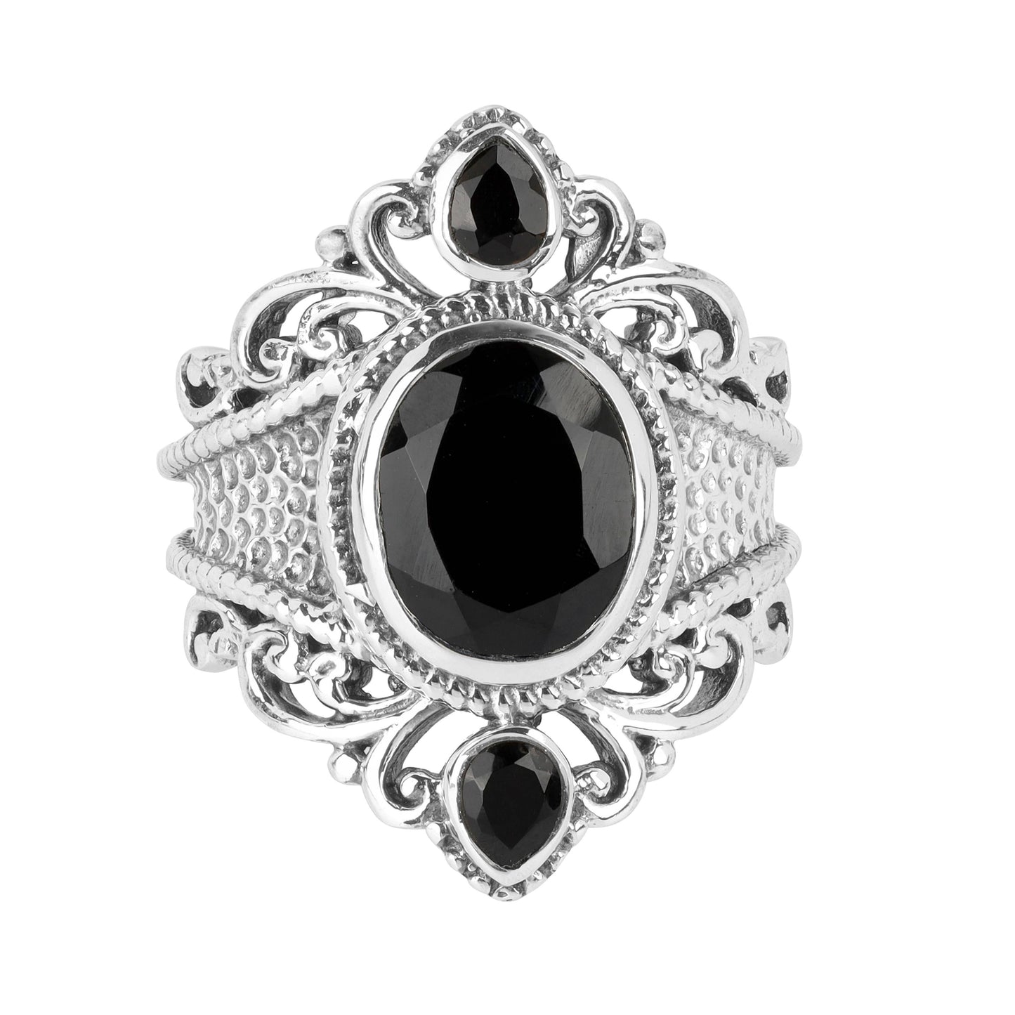 925 Silver Midnight Sovereign Ornate Black Onyx Ring