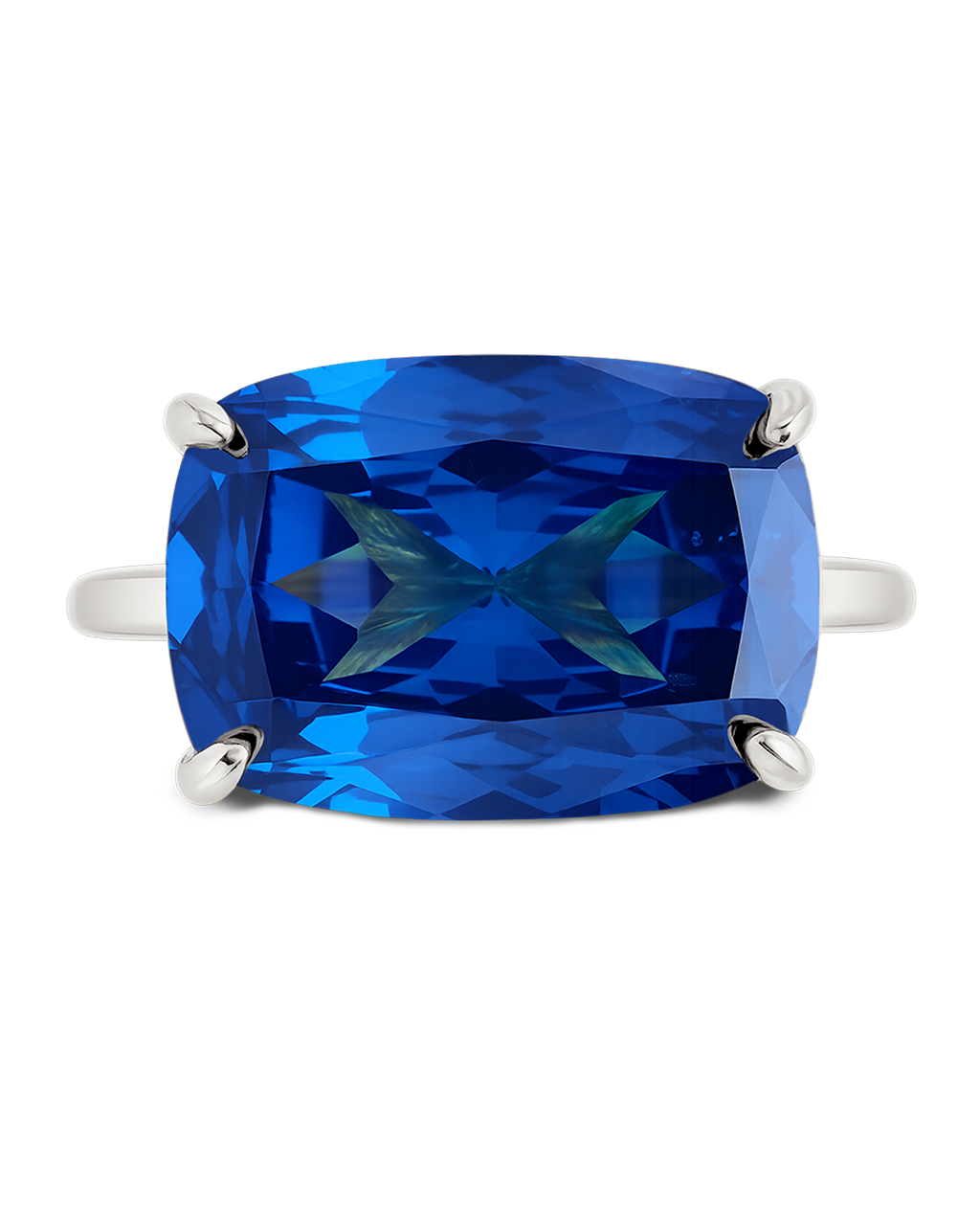Sterling Silver Sapphire Cushion East-West Ring