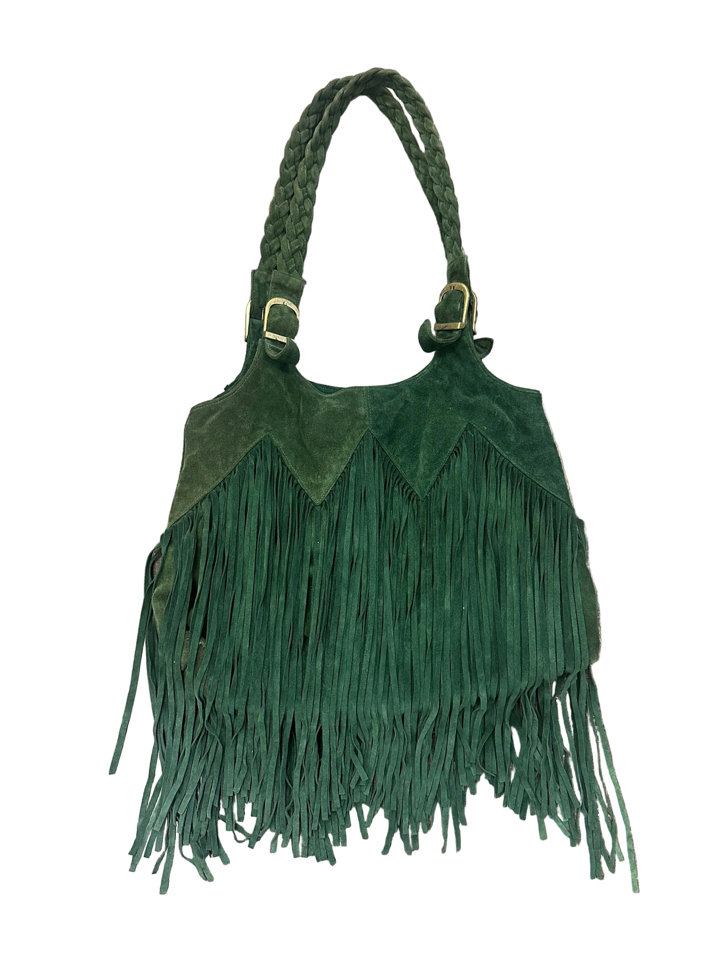 Vintage Y2K Suede Fringe Tote Bag in Green