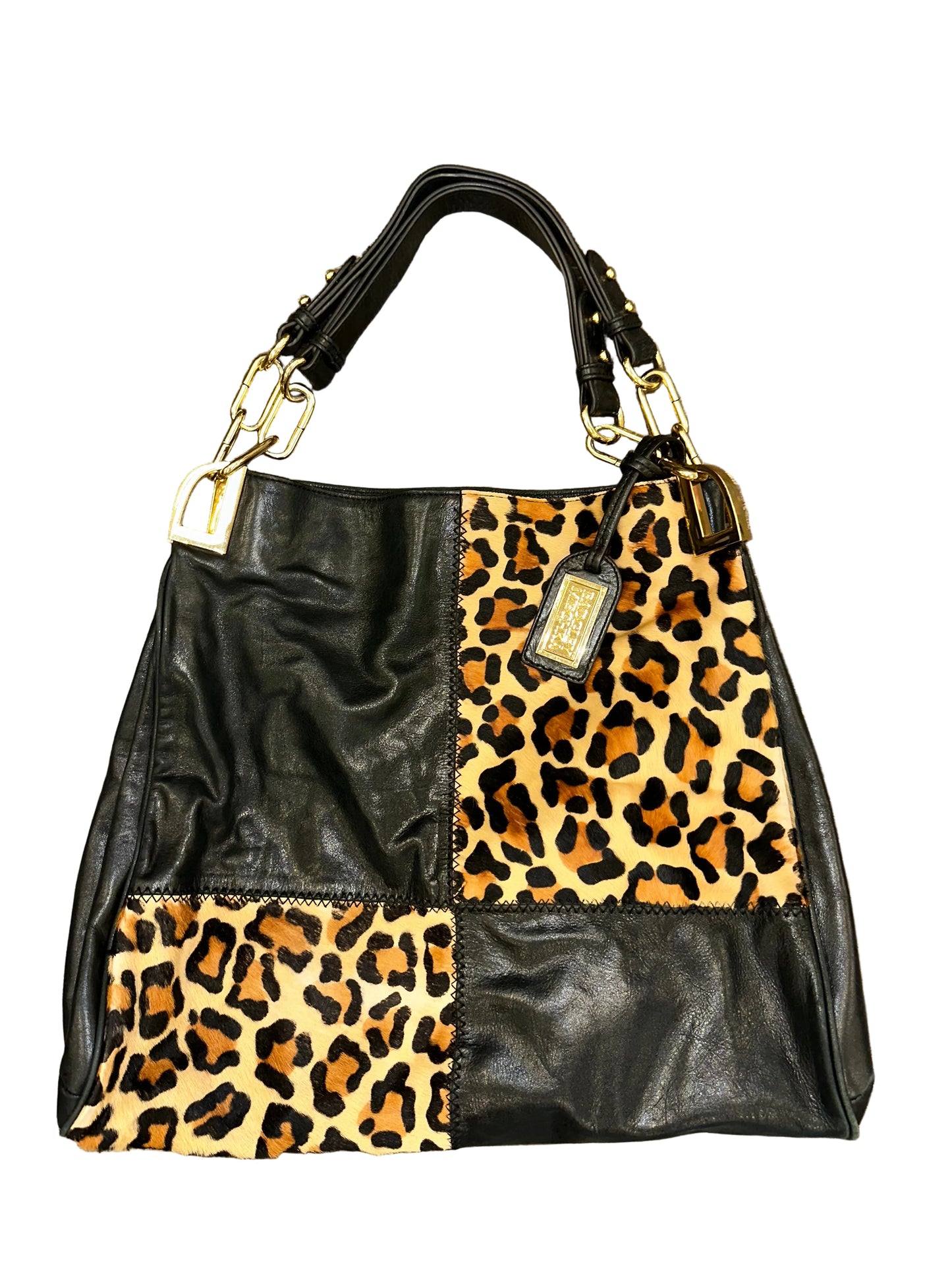 Vintage Leather Leopard Tote Bag