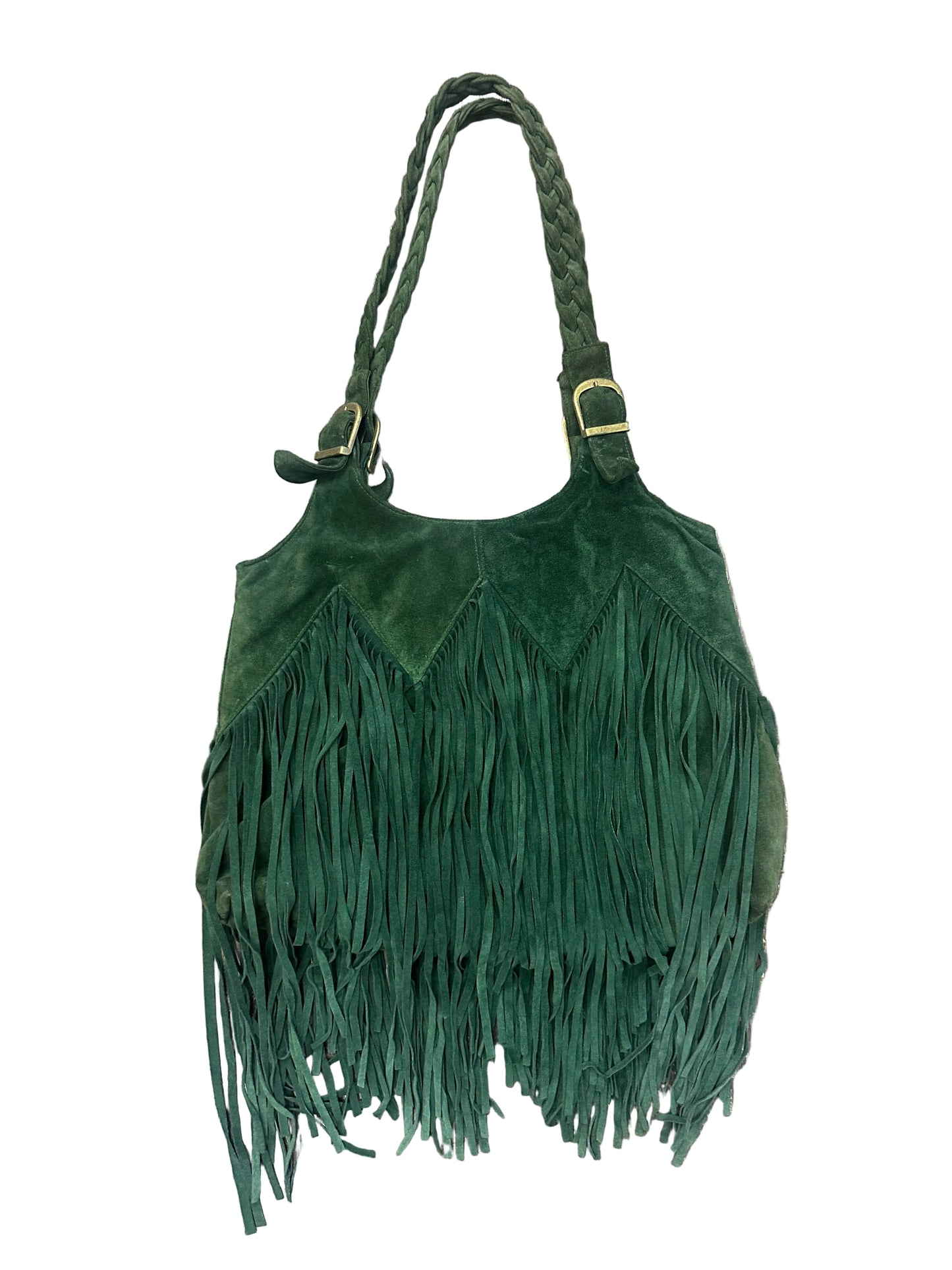 Vintage Y2K Suede Fringe Tote Bag in Green