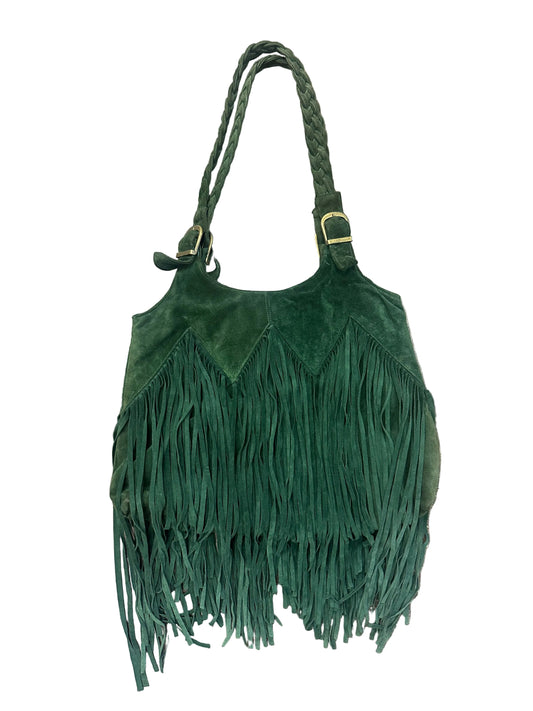 Vintage Y2K Suede Fringe Tote Bag in Green