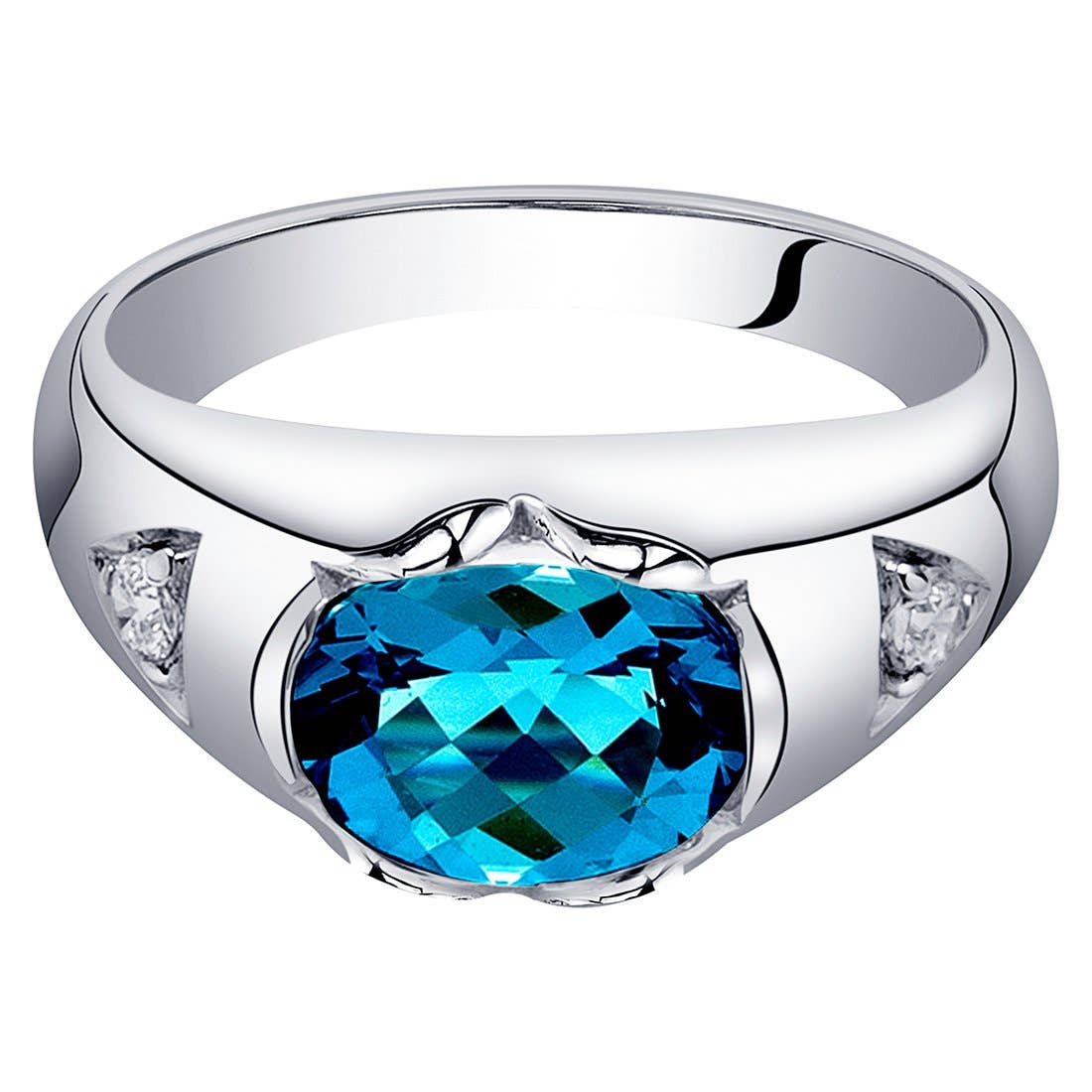 Swiss Blue Topaz Oval Cut Sterling Silver Ring Size 8