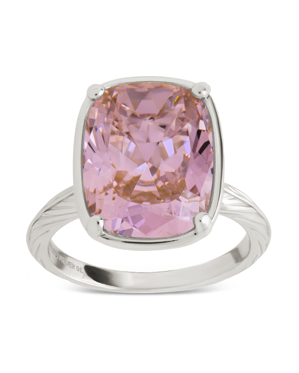 Sterling Silver Elongated Cushion Pink Sapphire CZ Cocktail Ring