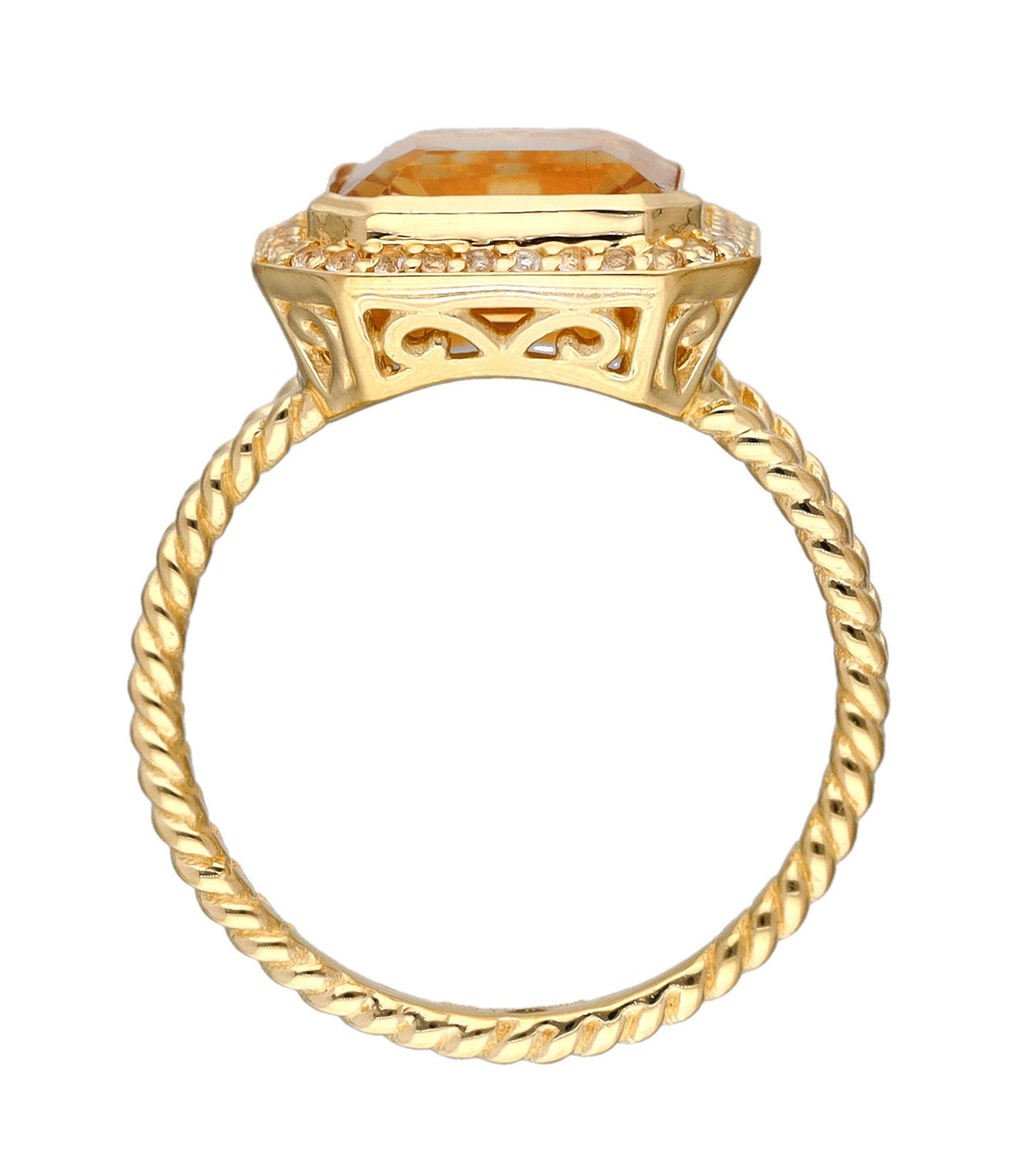 Gold Plated Sterling Silver Citrine Halo Rope Ring