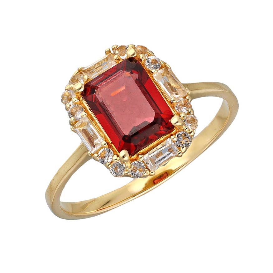 Gold Plated 925 Silver Garnet White Topaz Solitaire Ring