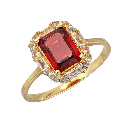 Gold Plated 925 Silver Garnet White Topaz Solitaire Ring