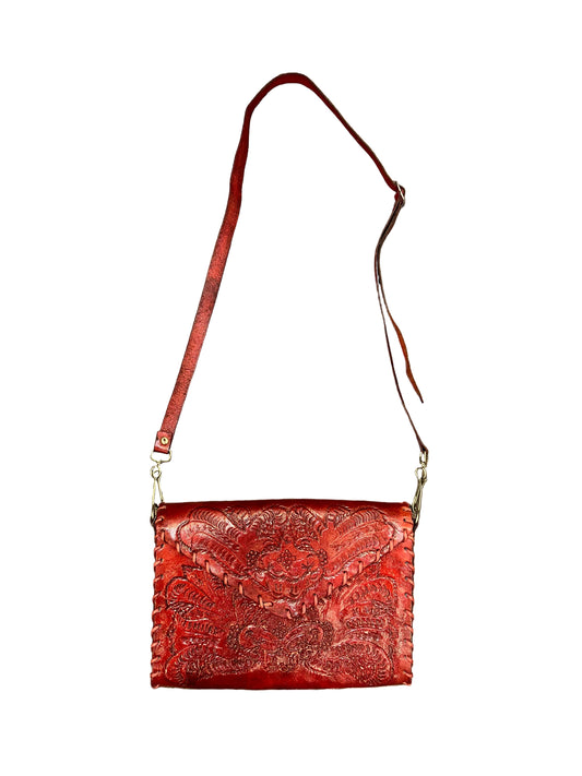Vintage Genuine Leather Red Crossbody Purse