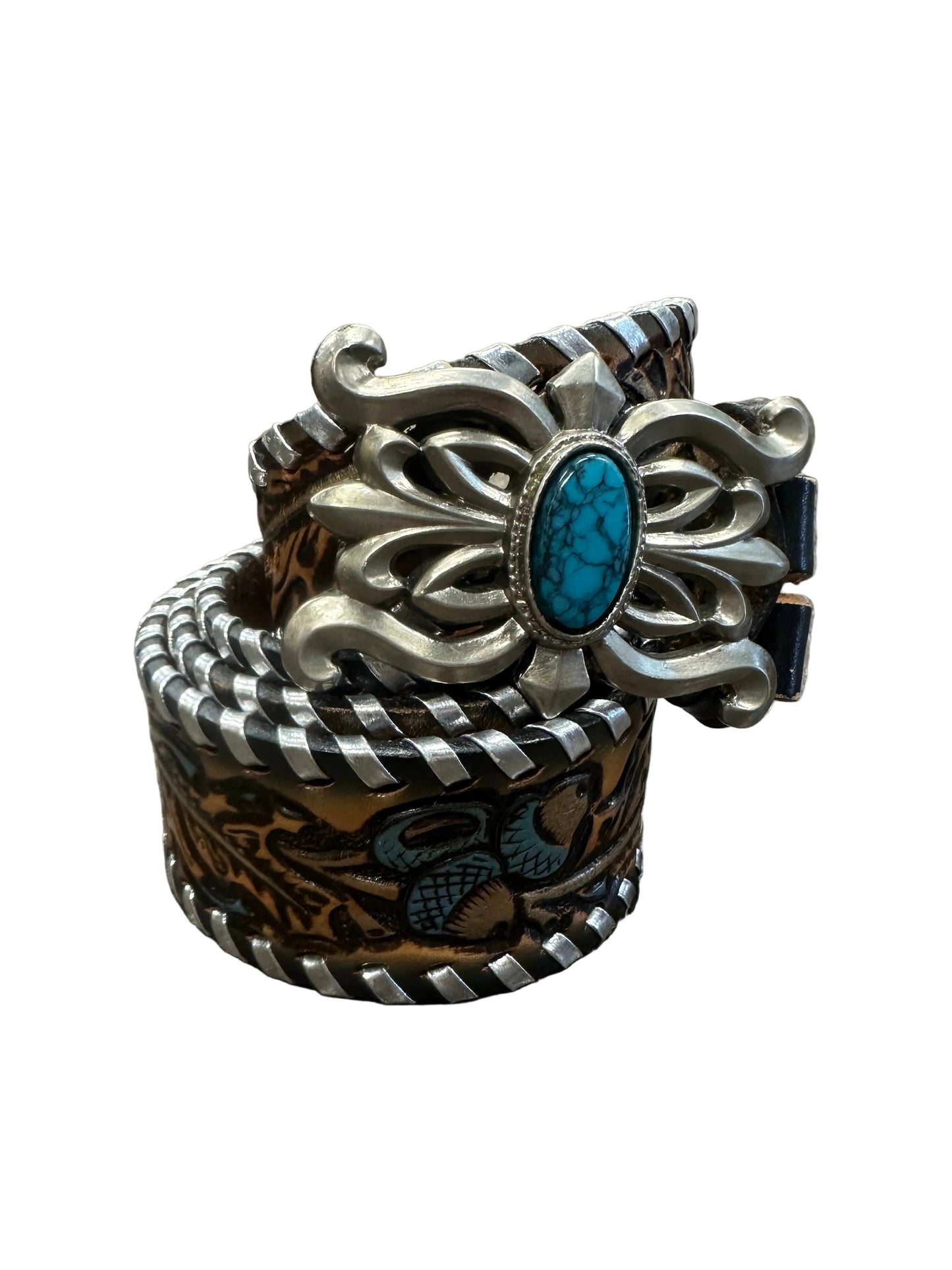 Vintage Brown Turquoise Leather Belt