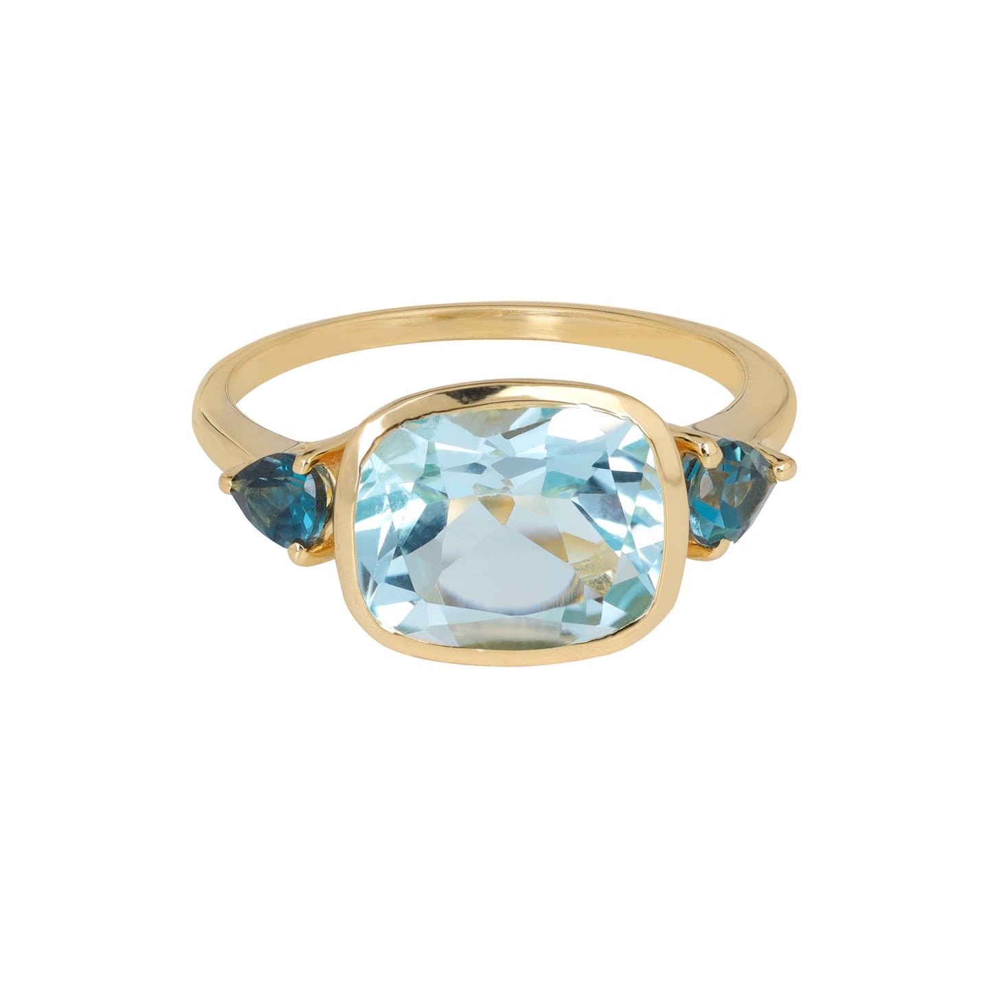 Gold Plated Silver Elegance in Azure Blue Topaz Trio Ring