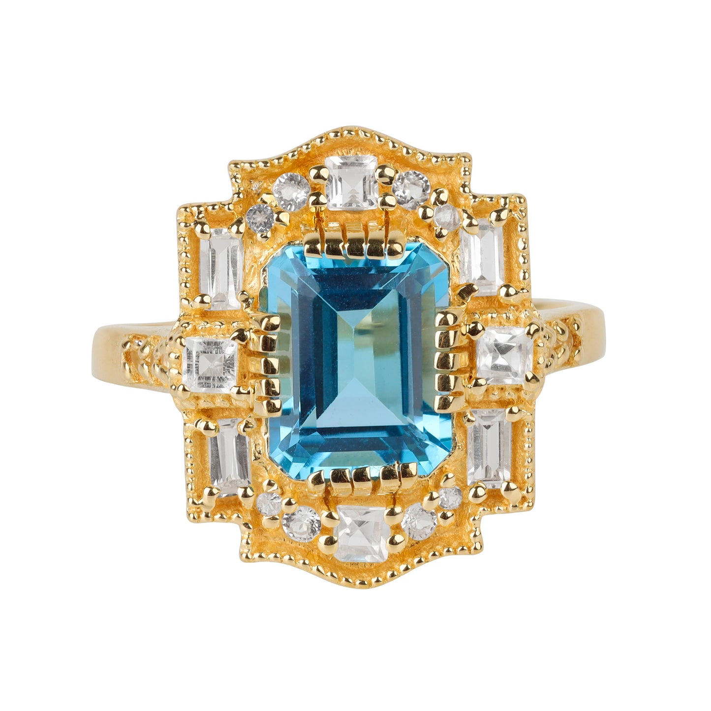 18K Gold Vermiel Silver Swiss Blue Topaz Imperial Azure Ring