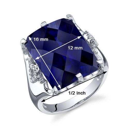 Created Blue Sapphire Radiant Cut Sterling Silver Ring Sz 5