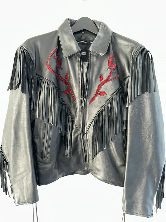 Vintage Black Bomber Jacket with Fringe