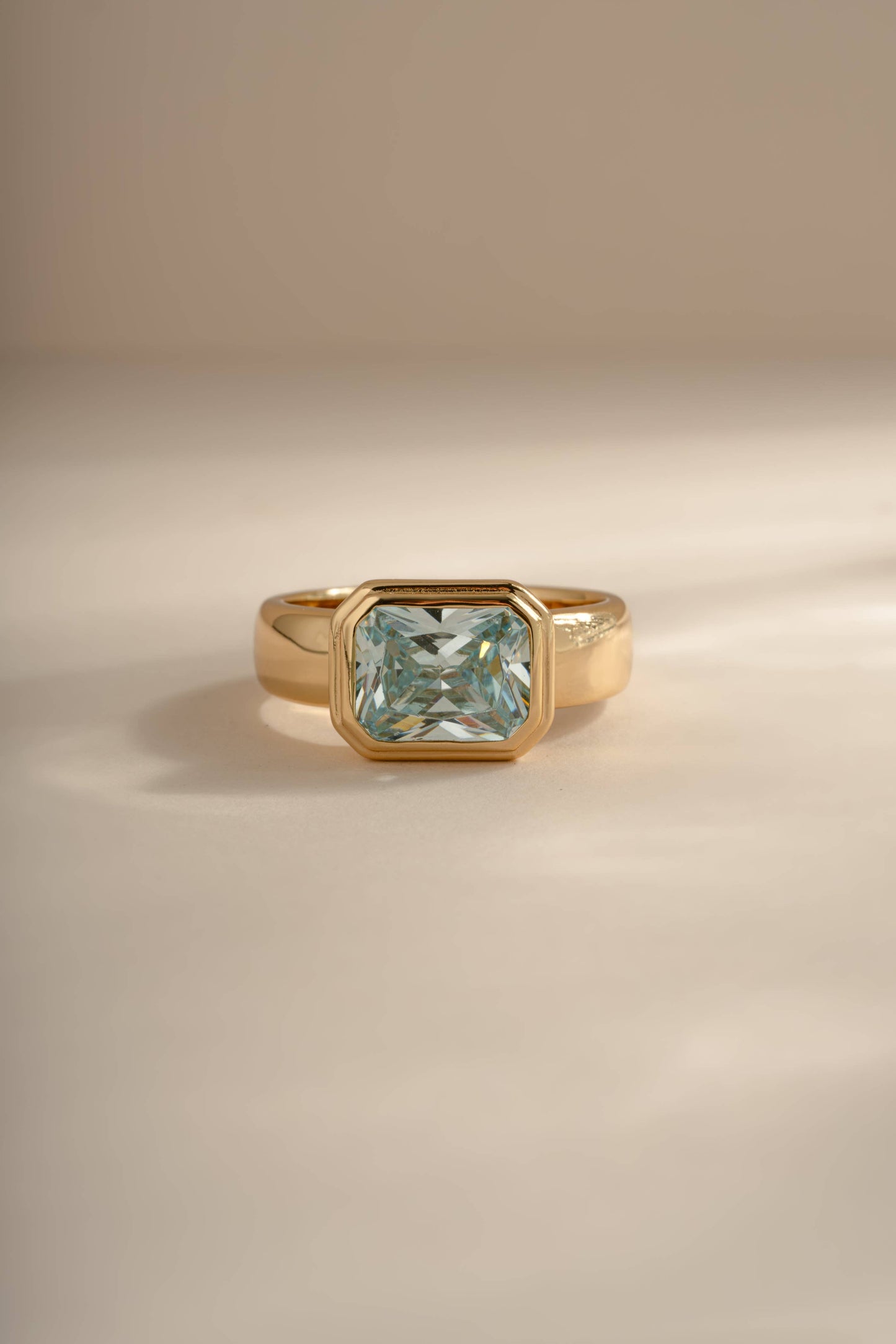 Gold Plated Chunky Rectangular Aquamarine Ring