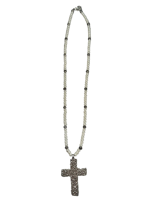 Vintage Long Pearl Cross Necklace