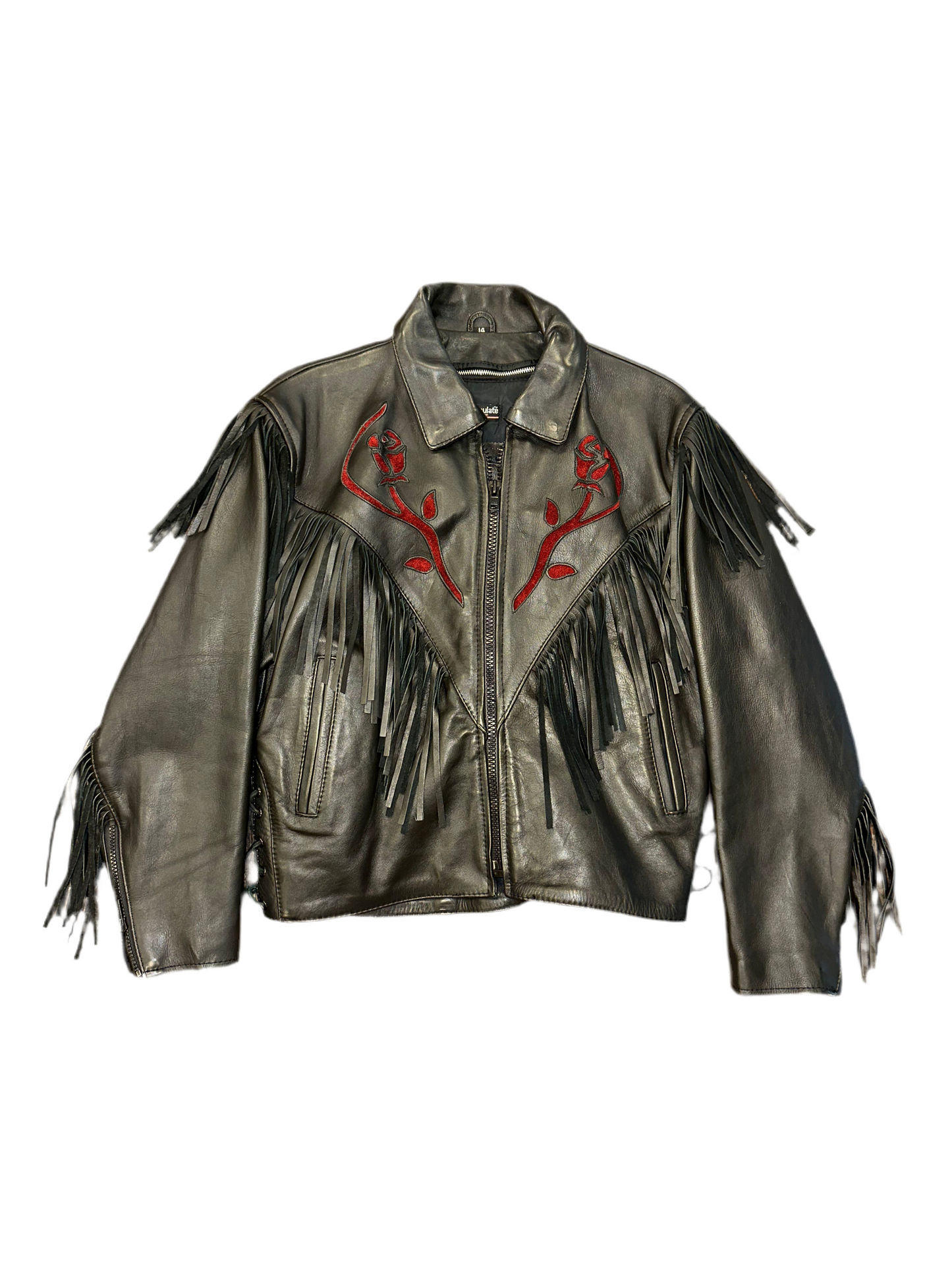 Vintage Black Bomber Jacket with Fringe