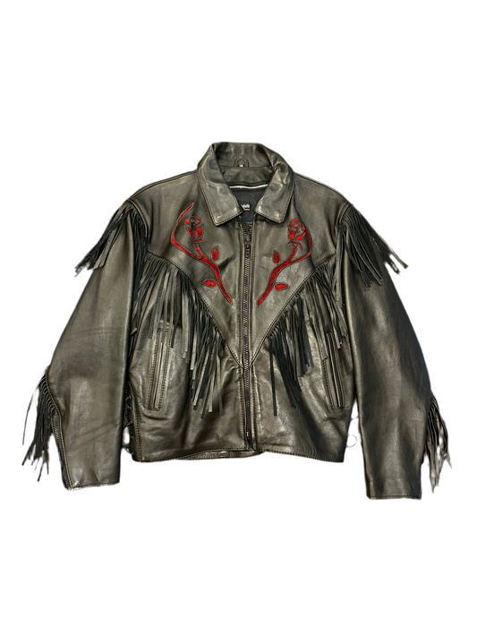 Vintage Black Bomber Jacket with Fringe