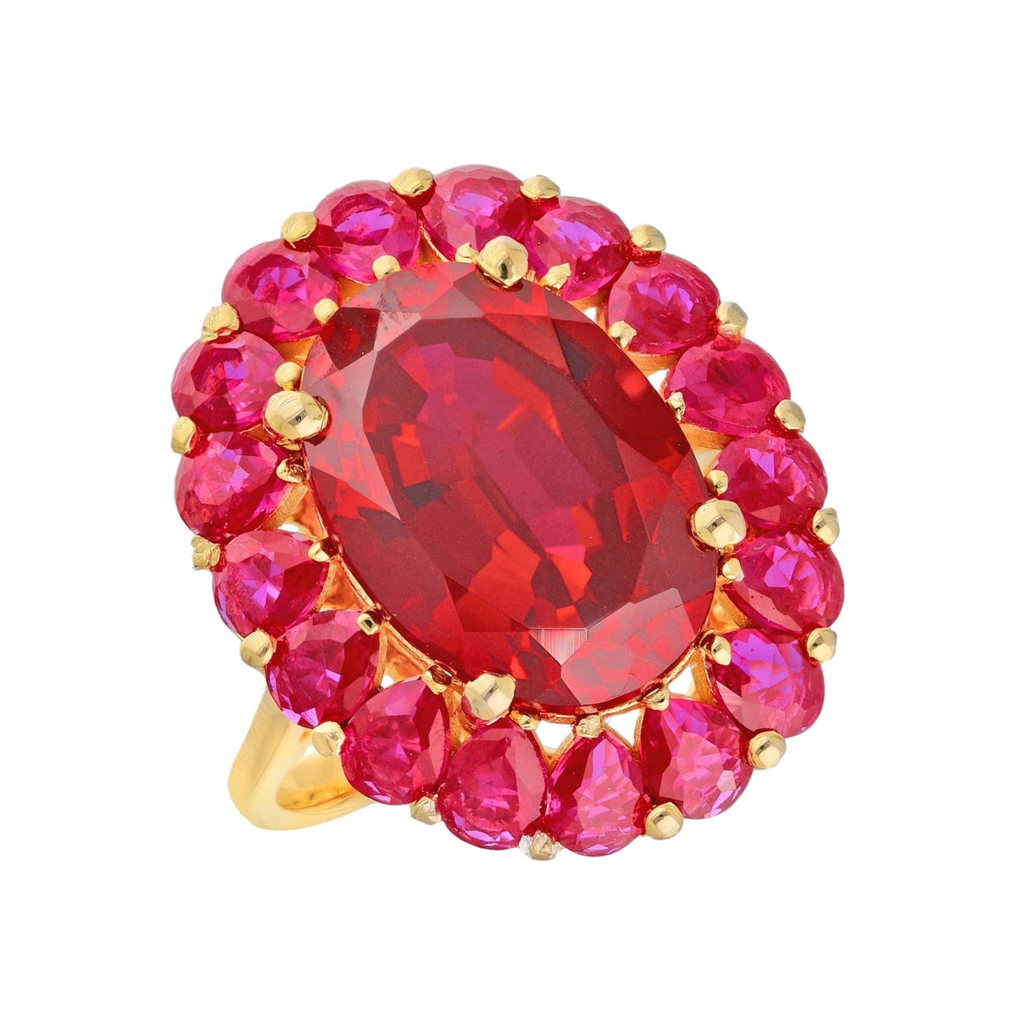Gold Plated 925 Silver Crimson Halo Lab Created Ruby Ring