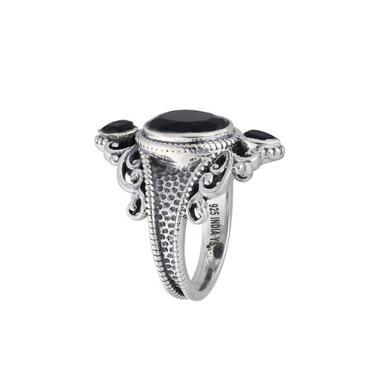 925 Silver Midnight Sovereign Ornate Black Onyx Ring