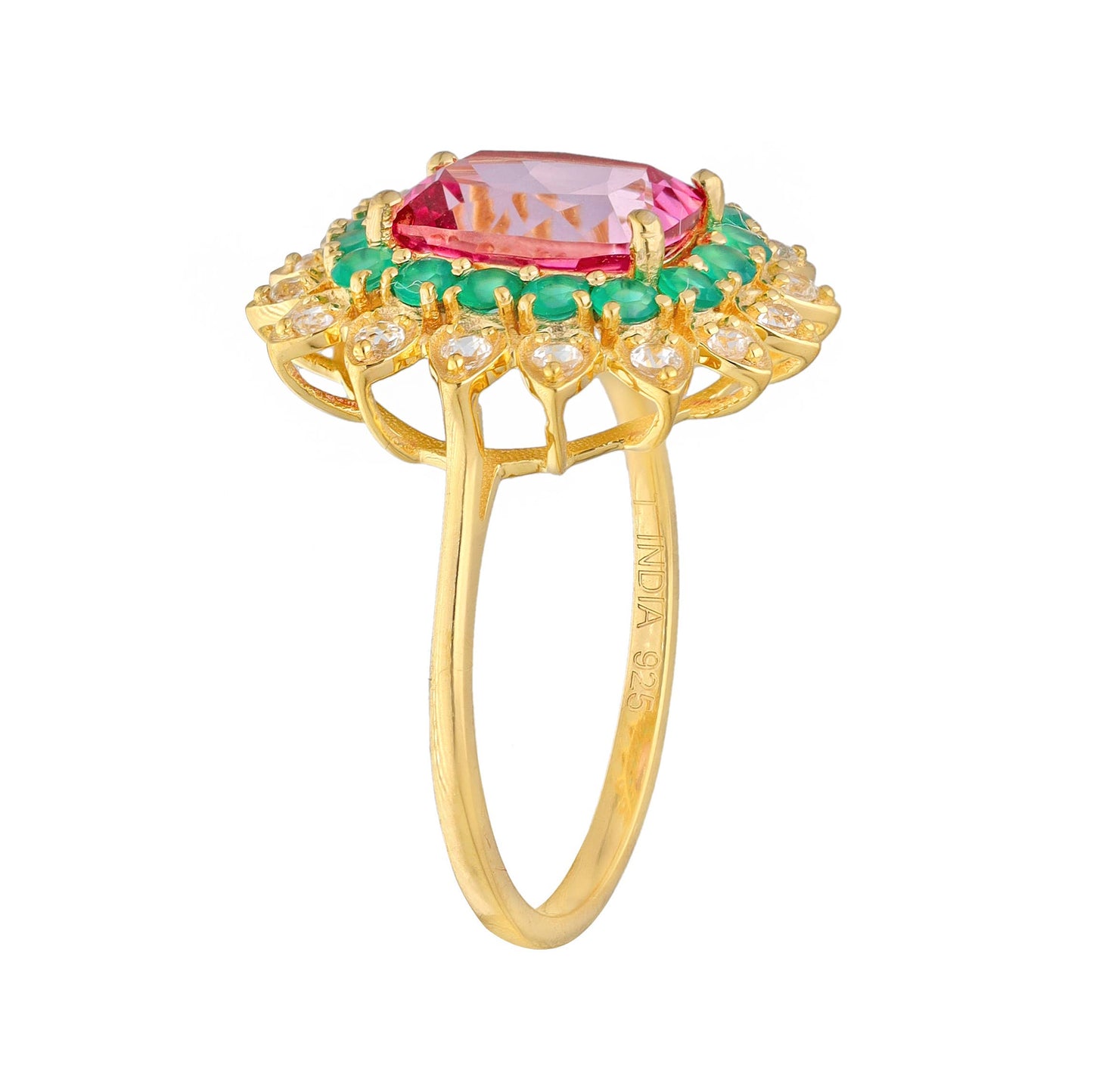 Gold Plated Over 925 Silver Multi Stone Cocktail Ring