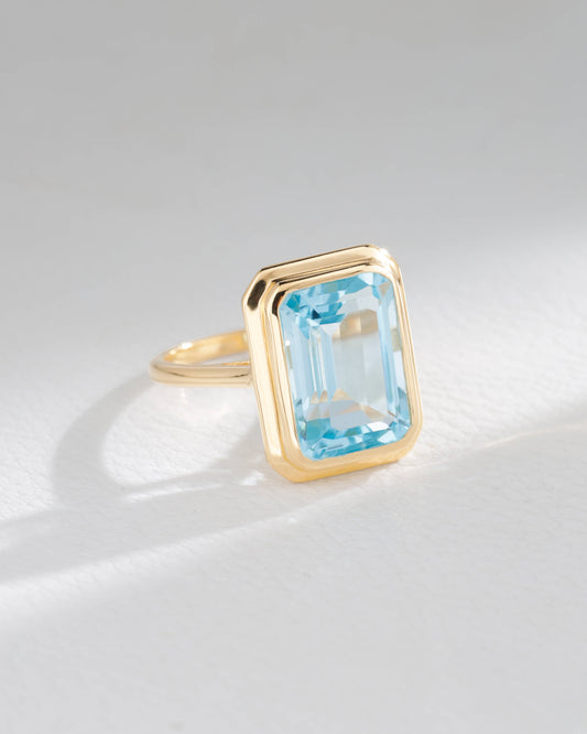 Gold Plated Silver Sky Blue Topaz Celestial Vault Ring