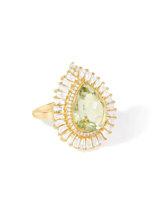 Gold Plated 925 Silver Green Amethyst Halo Ring
