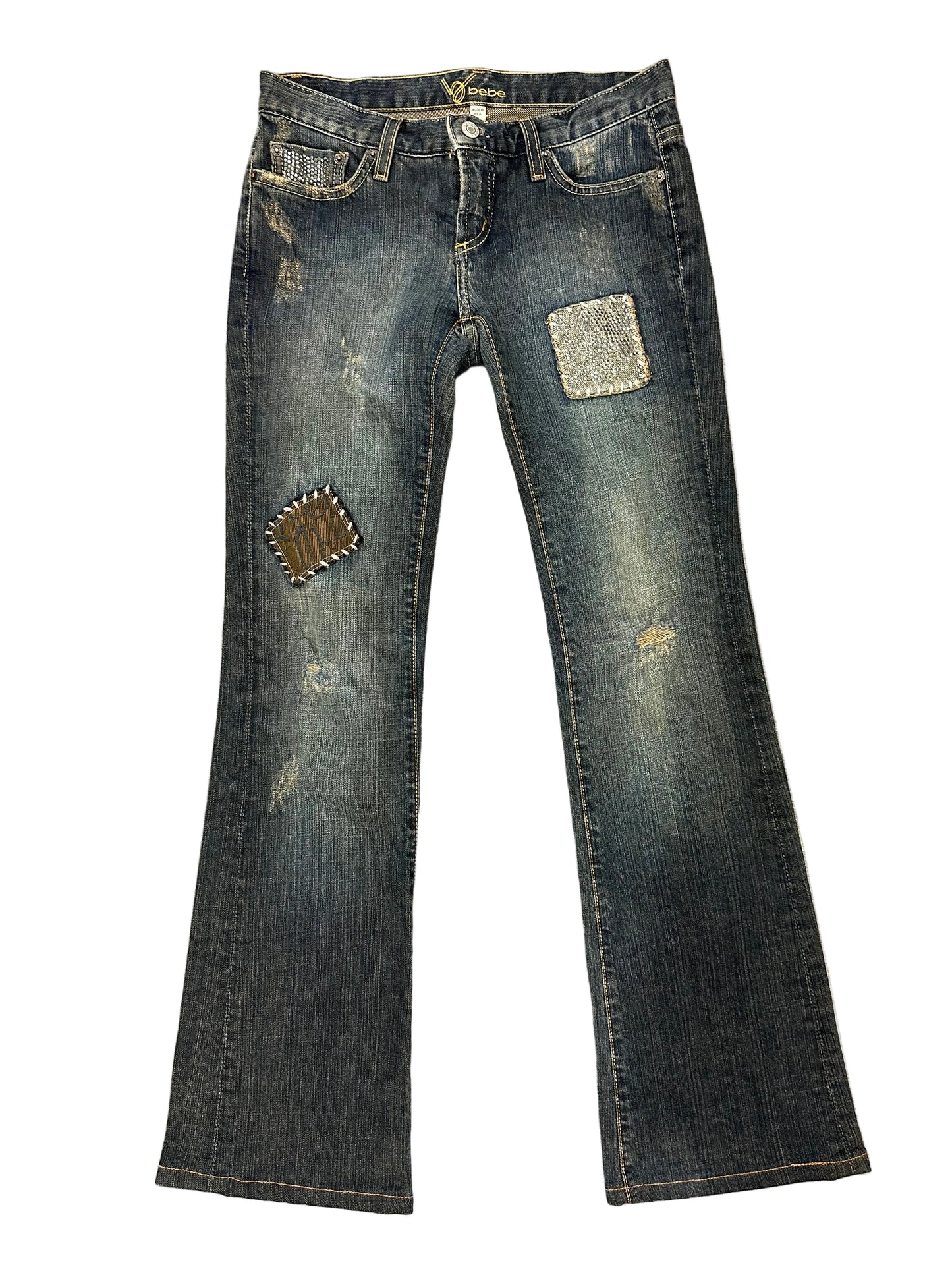 Vintage Bebe Patchwork Rhinestone Lowrise Jeans