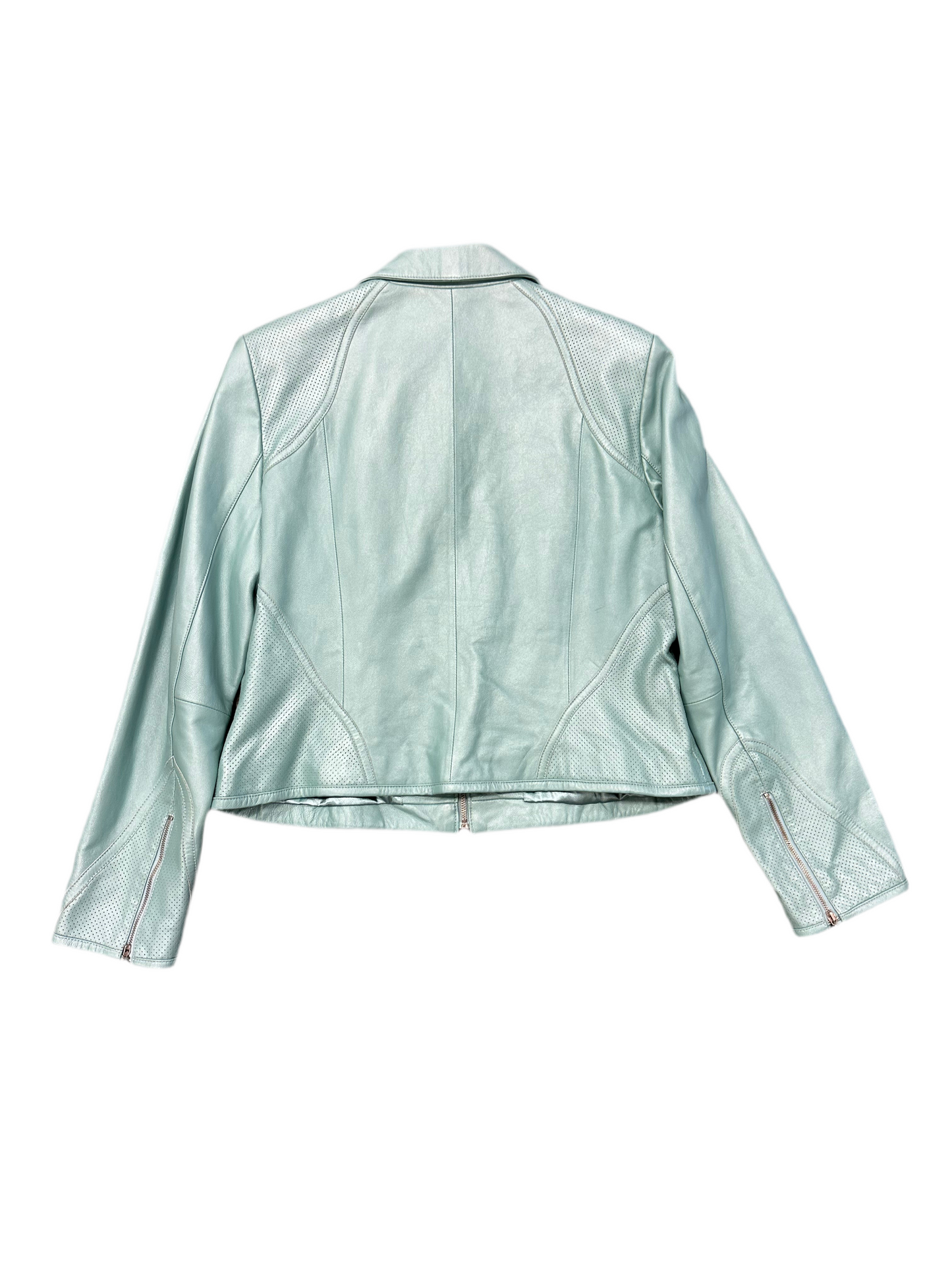 Vintage Turquoise Leather Moto Jacket