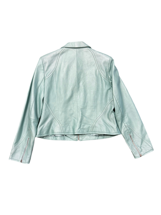Vintage Turquoise Leather Moto Jacket