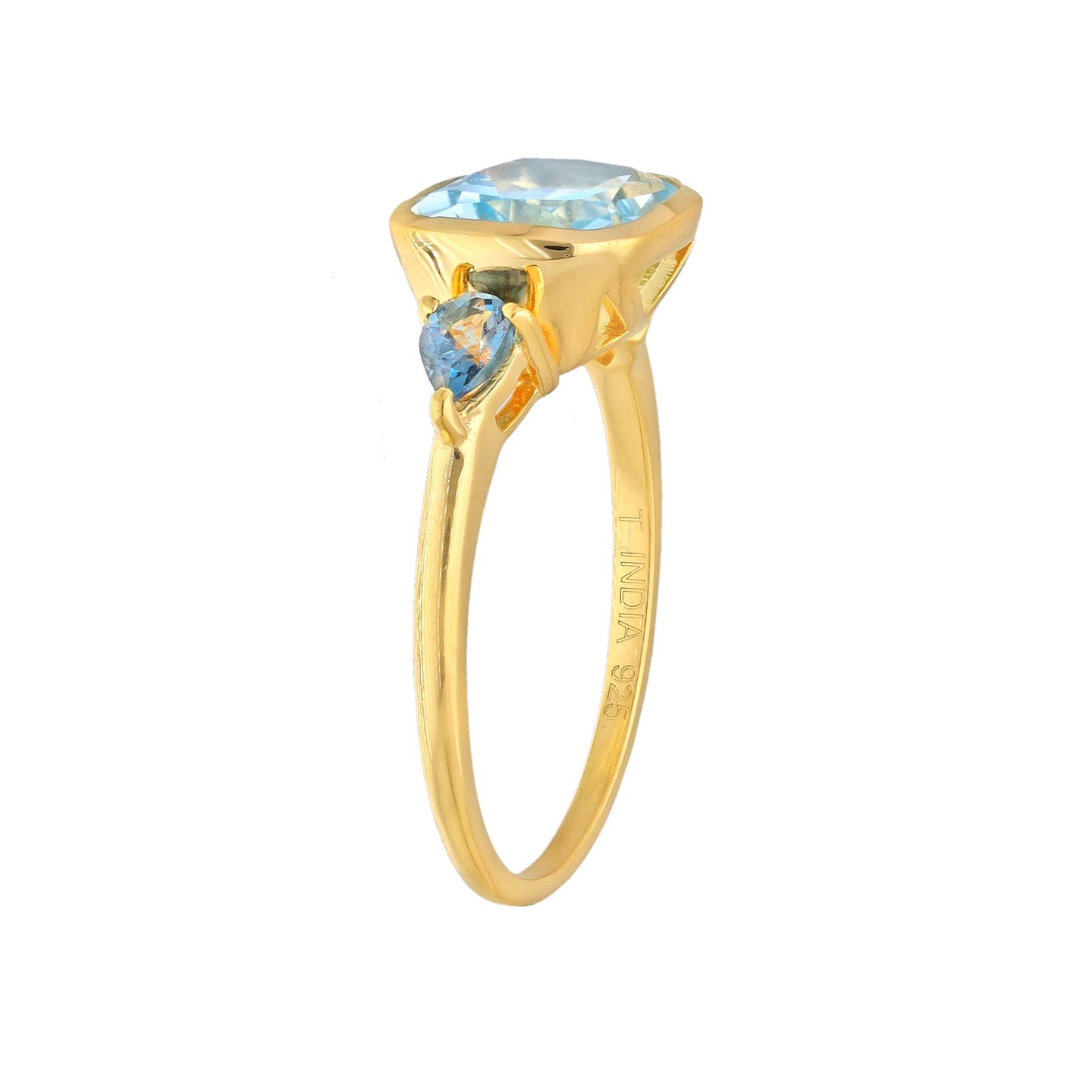 Gold Plated Silver Elegance in Azure Blue Topaz Trio Ring