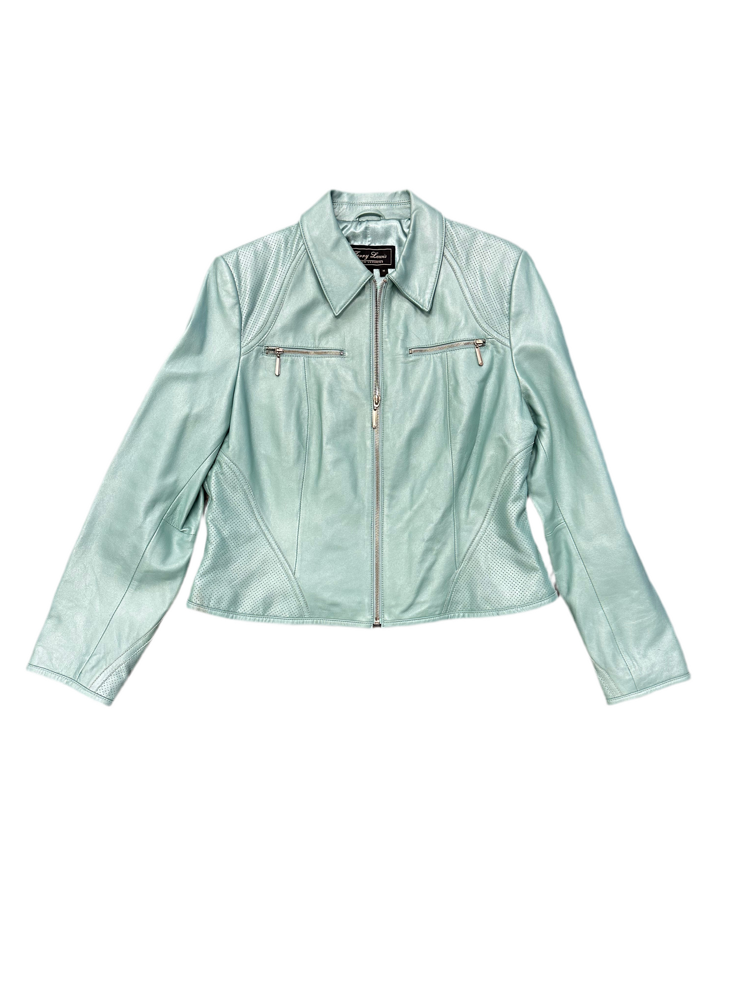 Vintage Turquoise Leather Moto Jacket
