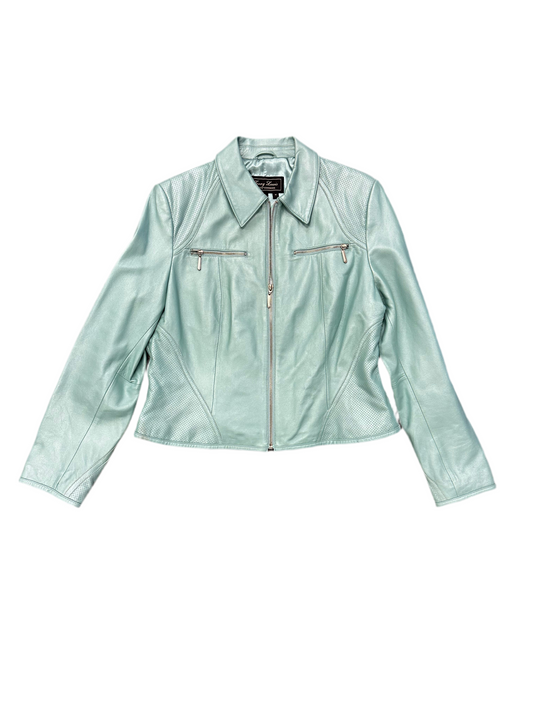 Vintage Turquoise Leather Moto Jacket
