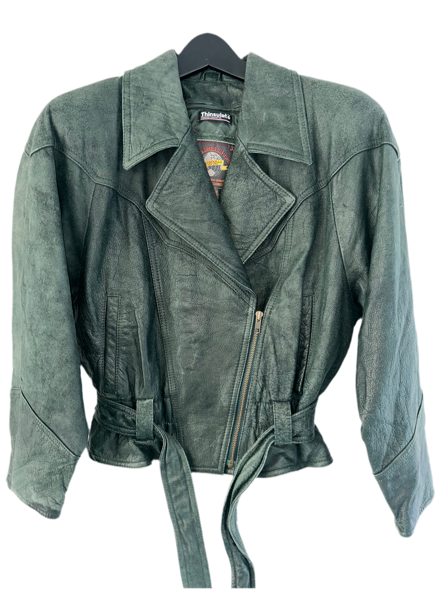 Vintage Green Leather Bomber Jacket