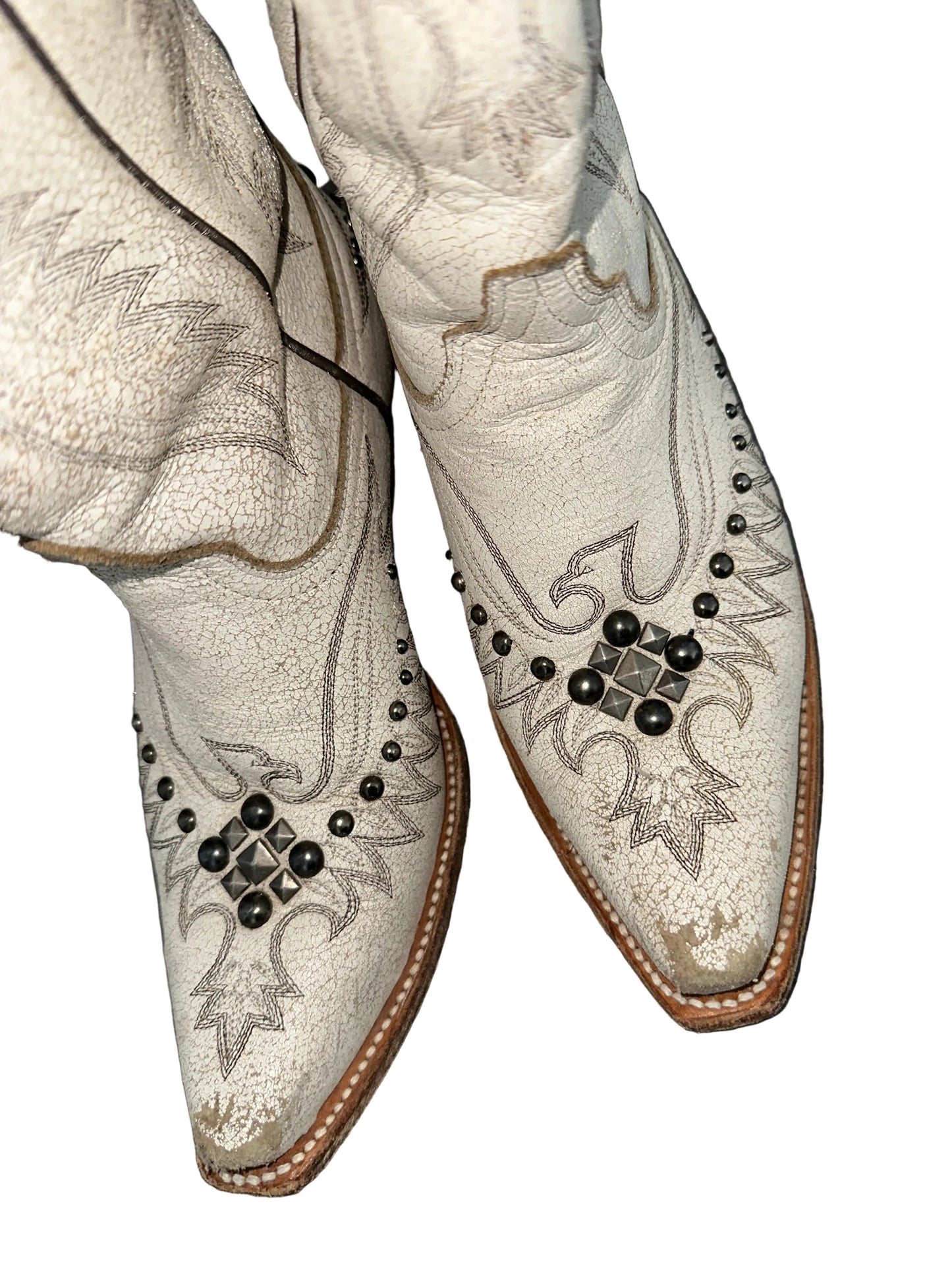 White Leather Studded Cowboy Boots