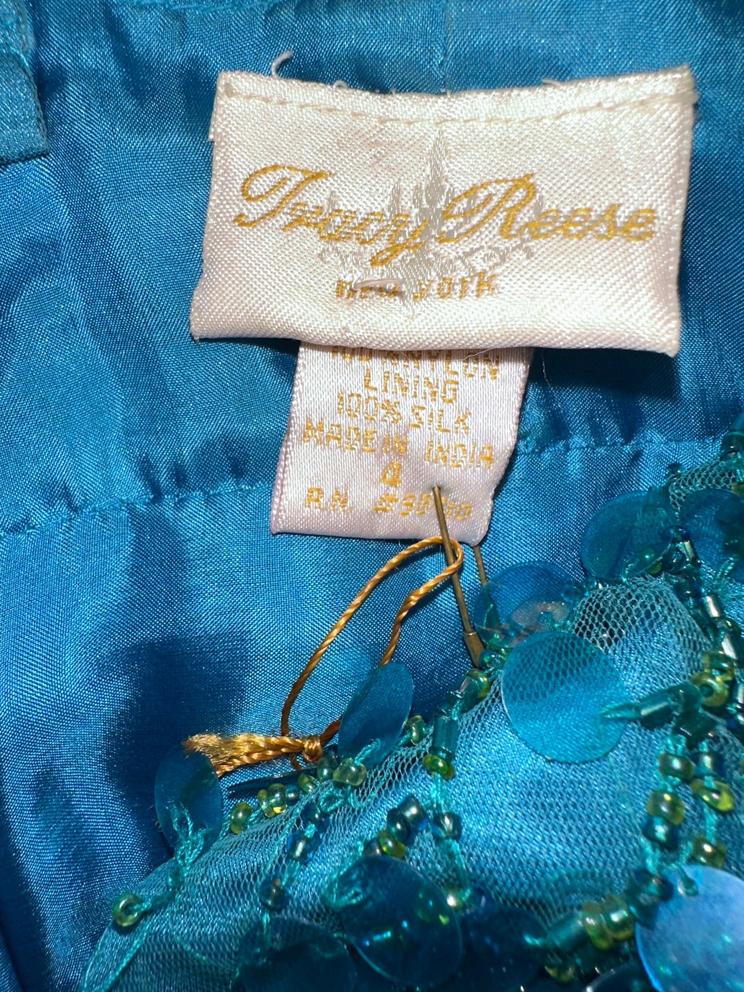 Vintage Turquoise Silk Sequins Tank Top