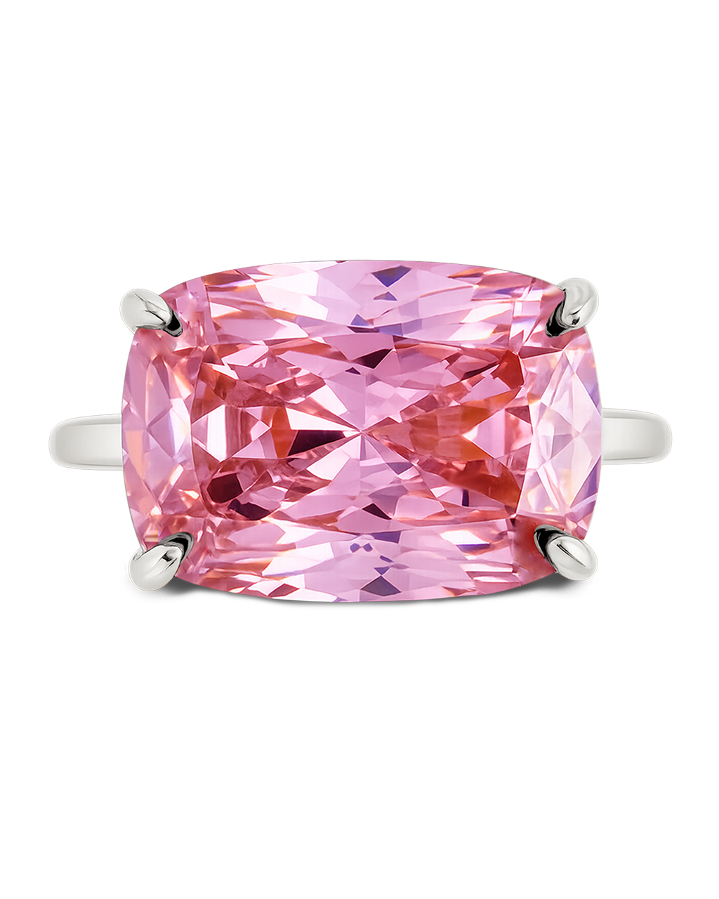 Sterling Silver Pink Sapphire Cushion East-West Ring