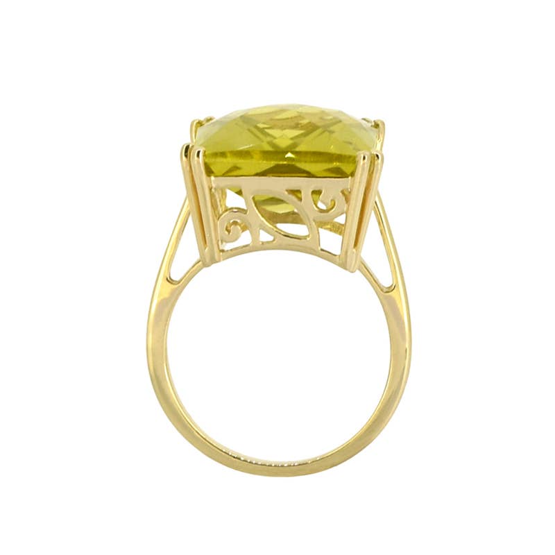Gold Plated Over Silver Green Gold Quartz Sunveil Crest Ring