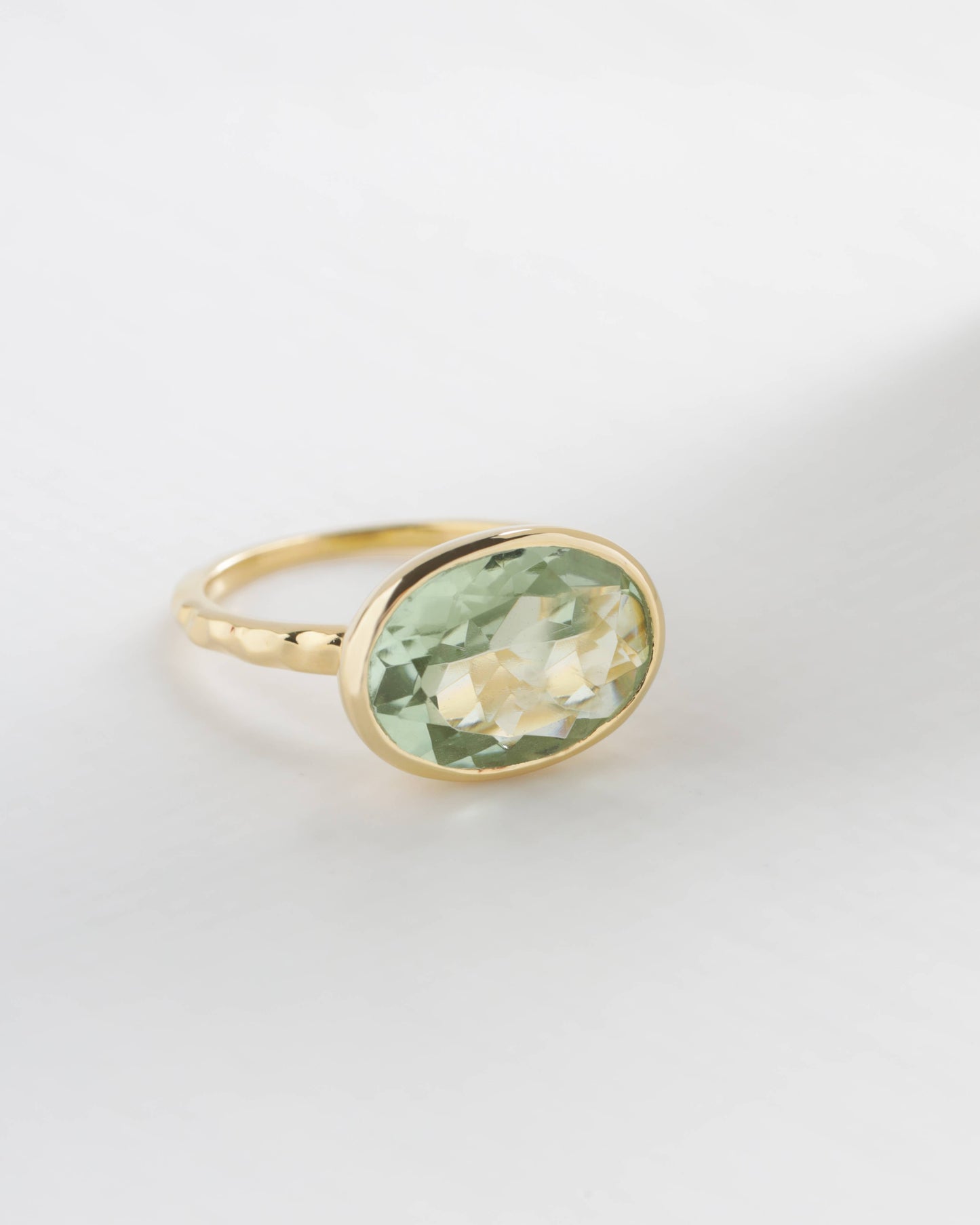 Gold Plated Over Silver Green Amethyst Solitaire Ring