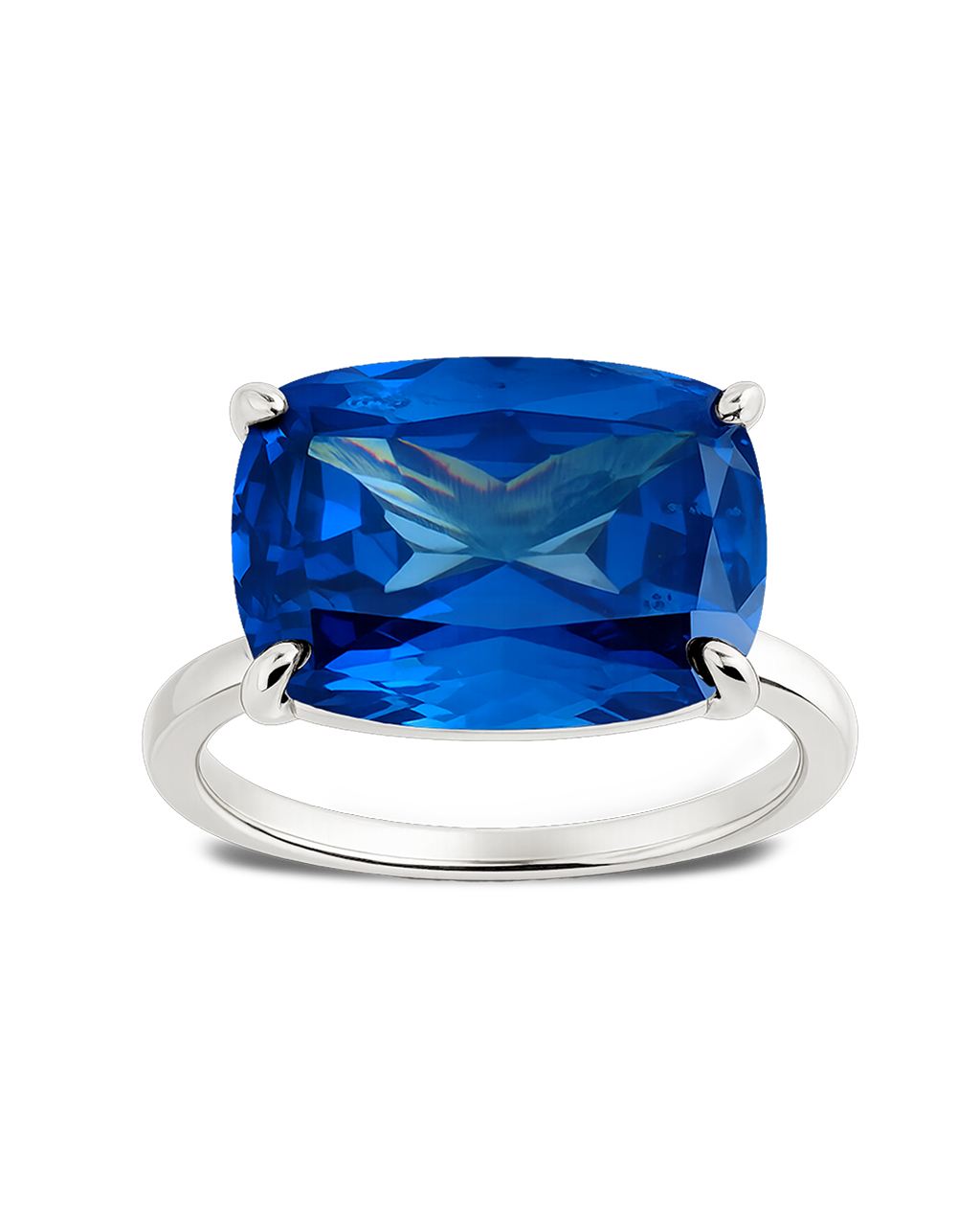 Sterling Silver Sapphire Cushion East-West Ring