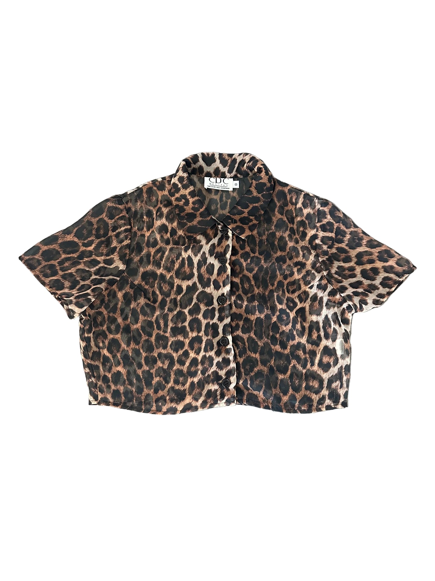 Vintage Sheer Cropped Leopard Blouse
