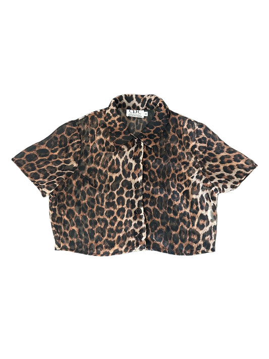 Vintage Sheer Cropped Leopard Blouse