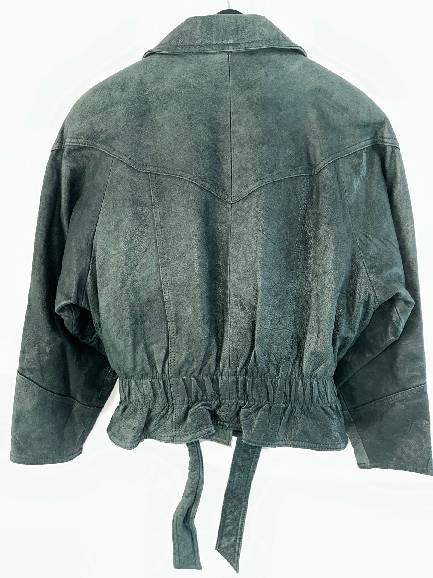 Vintage Green Leather Bomber Jacket