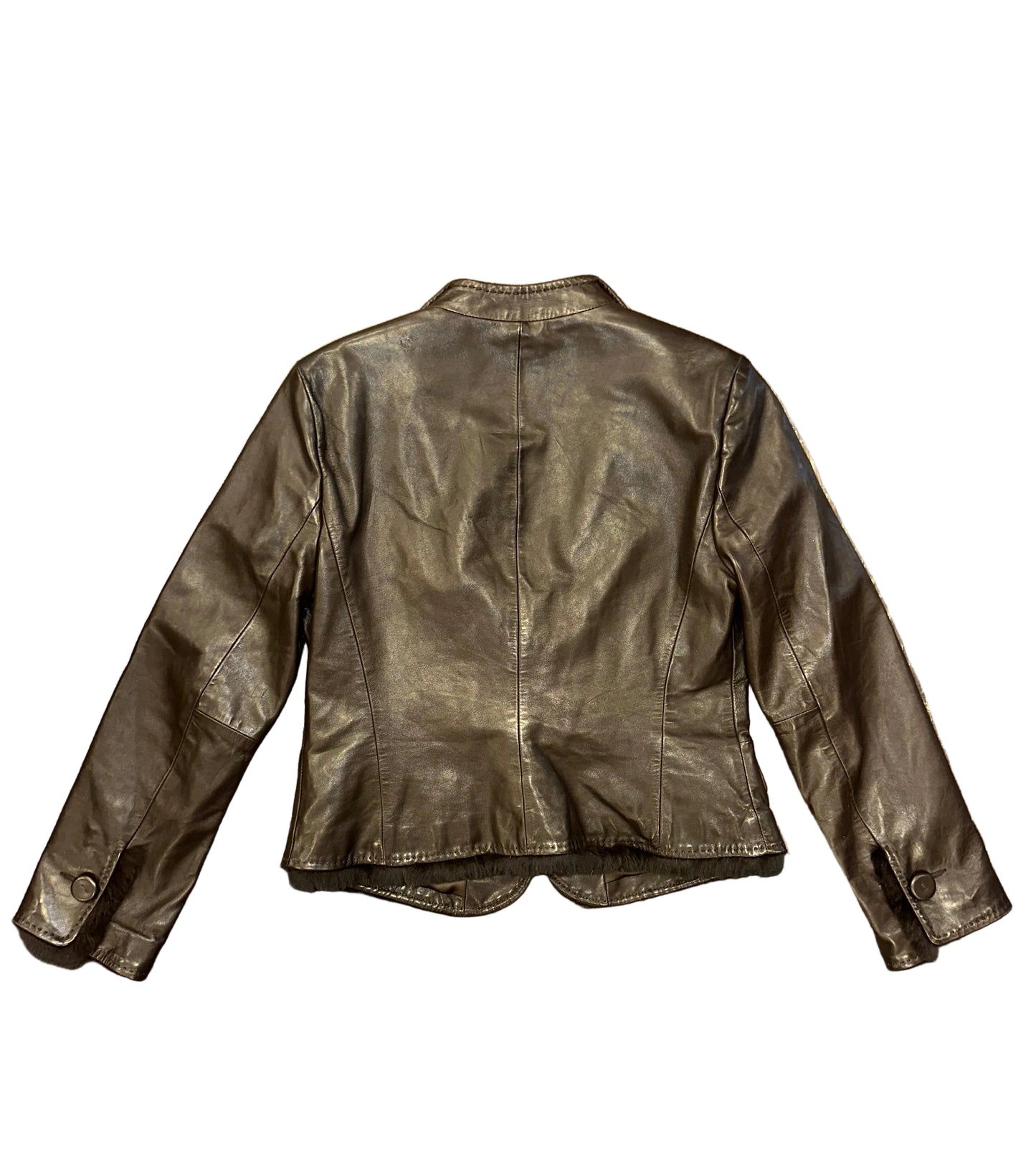 Vintage Leather Armani Blazer with Fur Trim