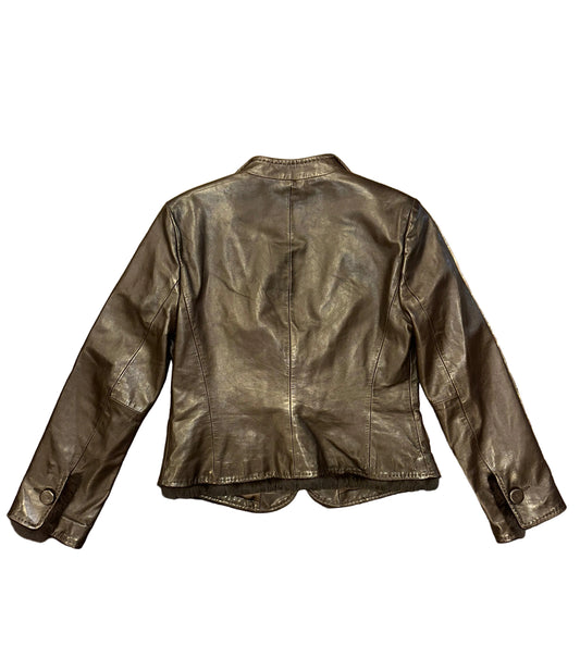 Vintage Leather Armani Blazer with Fur Trim