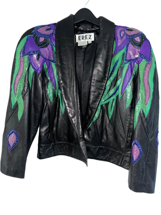 80s Snakeskin and Leather Bomber Jacket