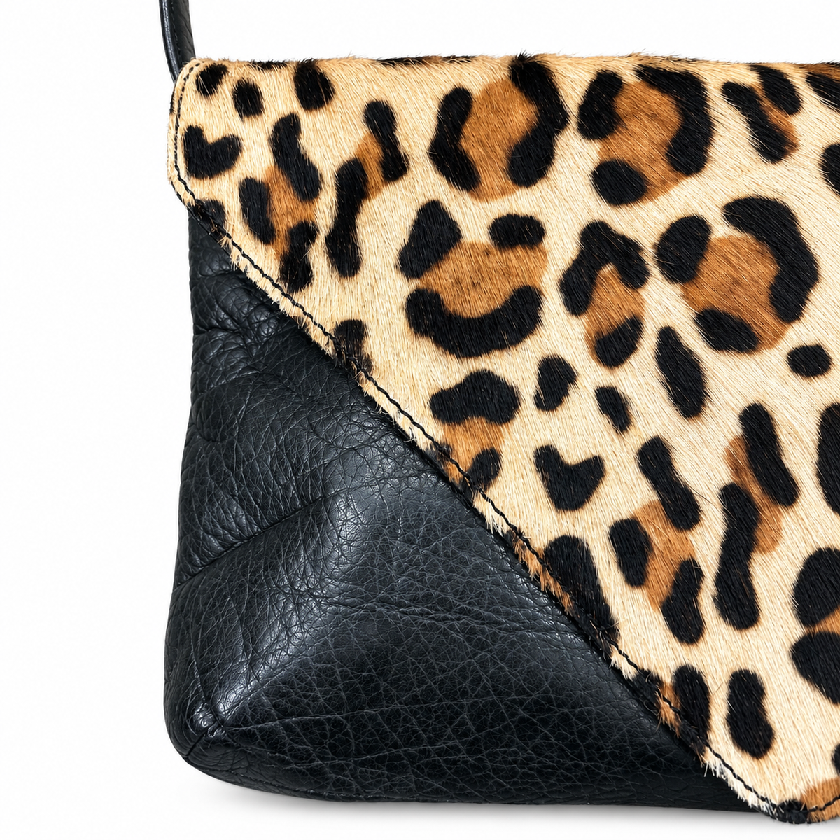 Vintage Leather & Leopard Calfhair Crossbody Purse
