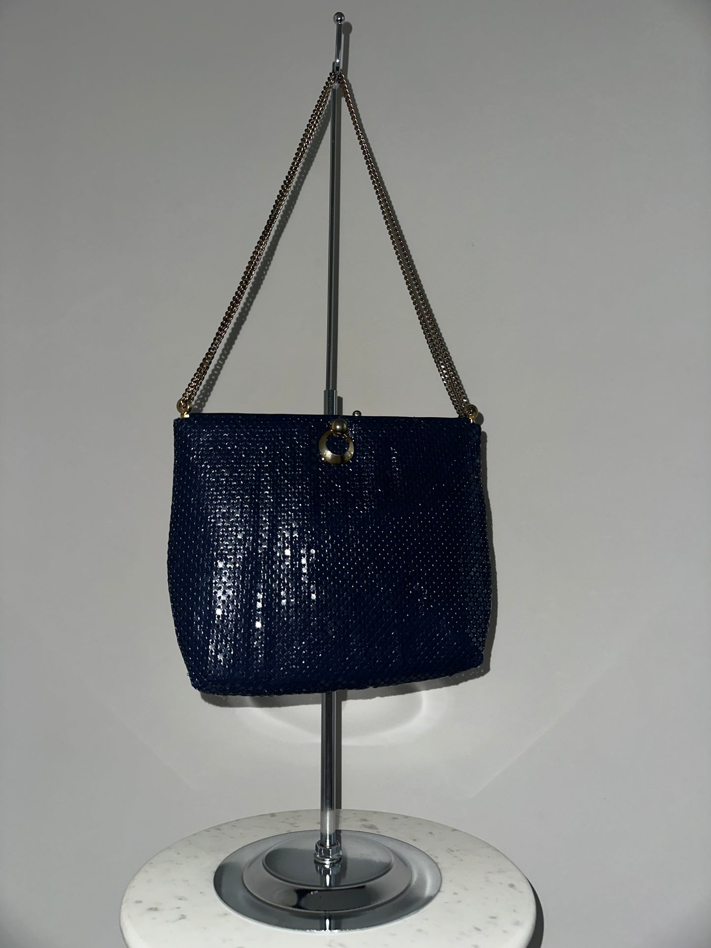 Vintage Whiting and Davis Navy Chainmail Purse